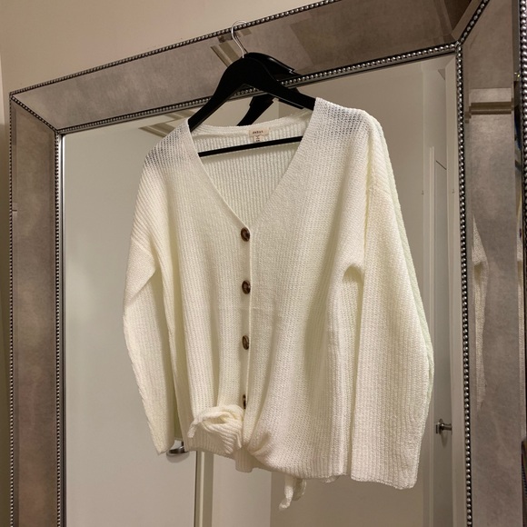 Button Front Tie Sweater - Picture 2 of 6